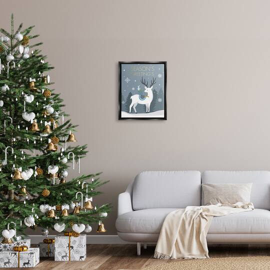 Stupell Industries Season's Greetings Holiday Reindeer Framed Floater Canvas Wall Art
